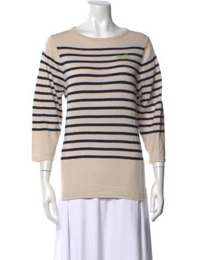 Pre-owned Lingua Franca Striped Crew Neck Top In Neutral