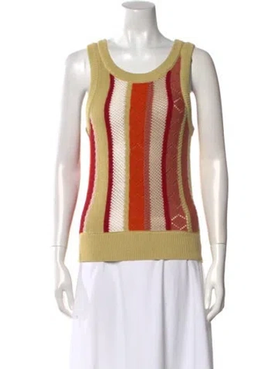 Pre-owned Lingua Franca Striped Scoop Neck Top In Green