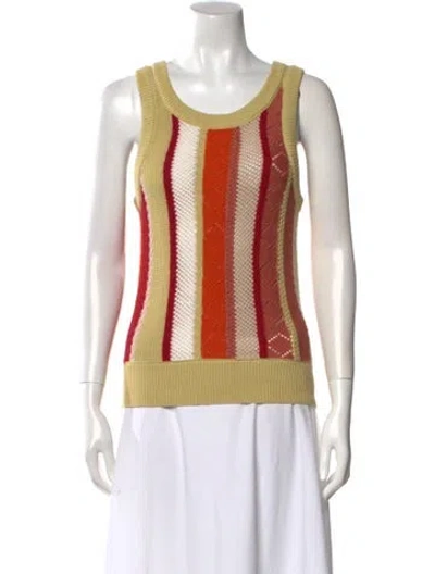 Pre-owned Lingua Franca Striped Scoop Neck Top In Green
