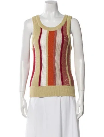 Pre-owned Lingua Franca Striped Scoop Neck Top In Green