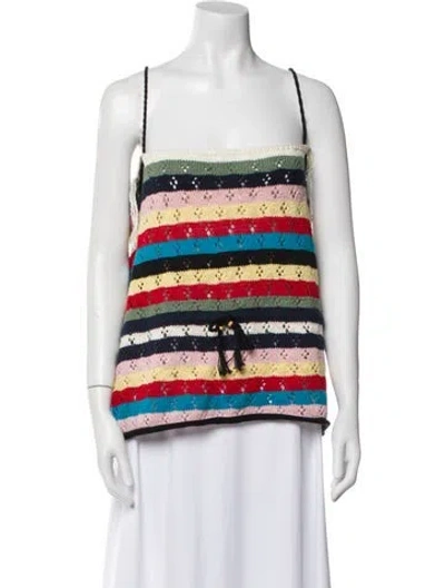 Pre-owned Lingua Franca Striped Square Neckline Sweater In Red