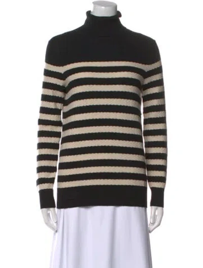 Pre-owned Lingua Franca Striped Turtleneck Sweater In Black