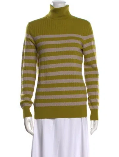 Pre-owned Lingua Franca Striped Turtleneck Sweater In Green