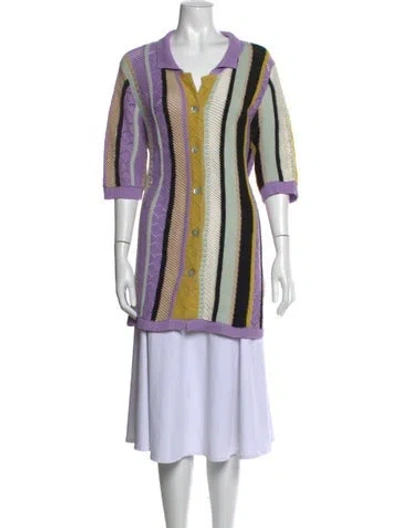Pre-owned Lingua Franca Striped V-neck Sweater In Purple