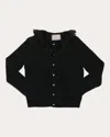 Lingua Franca Ruffle-trim Brushed Wool Cardigan In Black