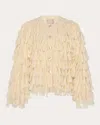 Lingua Franca All Over Fringe Jacket Cream In White