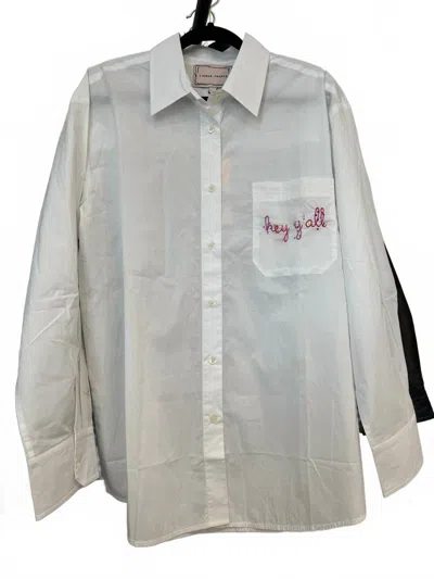 Lingua Franca Women's Custom 'hey Y'all" Oversized Cotton Shirt In White In Brown