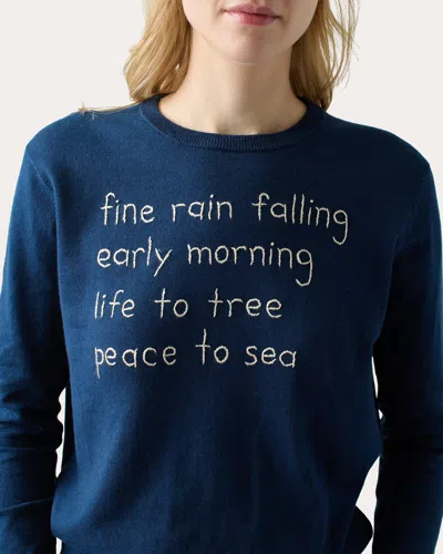 LINGUA FRANCA WOMEN'S "FINE RAIN FALLING" EMBROIDERED CREWNECK SWEATER