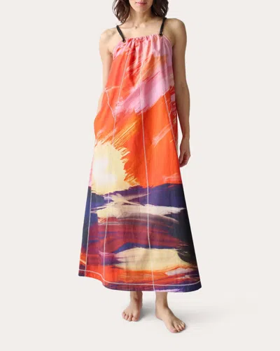 Lingua Franca Women's Ilias Sunset Cotton A-line Maxi Dress In Sunset Print