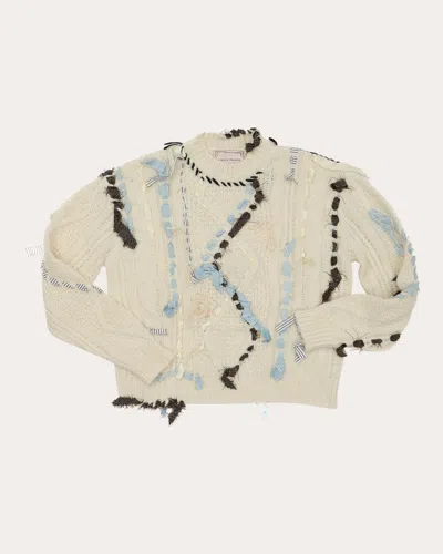 Lingua Franca Women's Jade Embellished Alpaca-blend Cable Knit Sweater In Ivory
