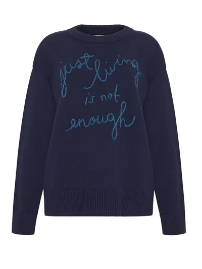 Lingua Franca Women's Just Living Is Not Enough Crewneck Sweater In Navy In Blue