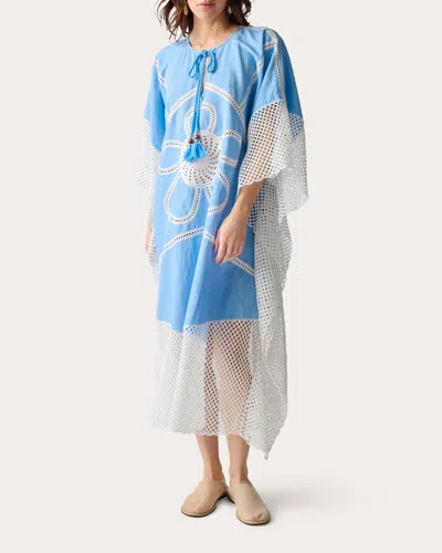 Lingua Franca Women's Kampos Floral Crochet Kaftan In Blue