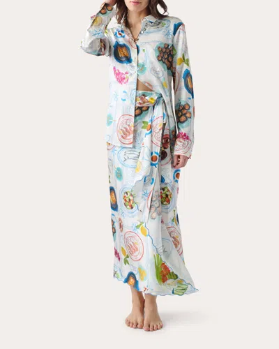 Lingua Franca Women's Lampi Printed Silk Button-up Shirt In Patmos Print