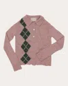 Lingua Franca Lee Wool-blend Tweed Argyle Polo Sweater In Rose Garden