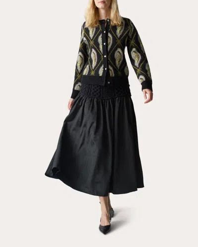 Lingua Franca Women's Mekas Cable-knit And Cotton-moire Skirt In Black