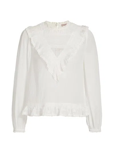 Lingua Franca Women's Patchwork Lace Cotton Shirt In White