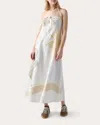 Lingua Franca Women's Patmos Patchwork Knotted Halter Linen Blend Maxi Dress In Neutrals