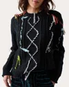 Lingua Franca Women's Vaggelis Cable Knit Cotton Appliqué Crewneck Sweater In Black