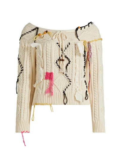 Lingua Franca Women's Vaggelis Cable-knit Off-the-shoulder Sweater In Multi