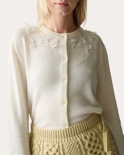 Lingua Franca Women's Wire Daisy-appliquéd Cashmere Cardigan In Black