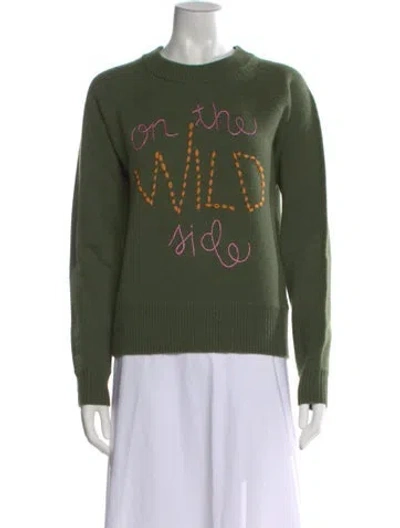 Pre-owned Lingua Franca Wool Graphic Print Sweater In Green