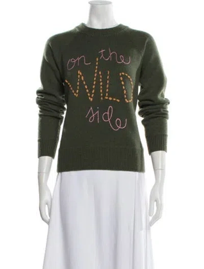 Pre-owned Lingua Franca Wool Graphic Print Sweater In Green