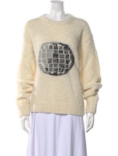 Pre-owned Lingua Franca Wool Graphic Print Sweater In White