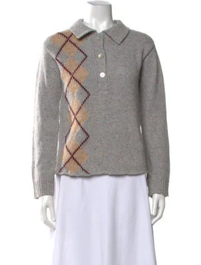 Pre-owned Lingua Franca Wool Houndstooth Print Sweater In Grey