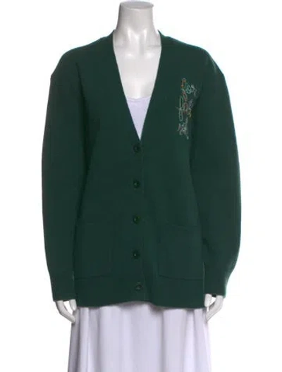 Pre-owned Lingua Franca Wool Open Front Sweater In Green
