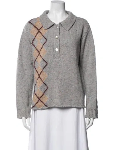 Pre-owned Lingua Franca Wool Patterned Sweater In Grey