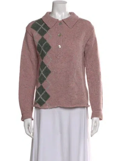 Pre-owned Lingua Franca Wool Patterned Sweater In Pink