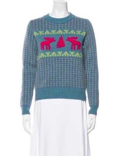 Pre-owned Lingua Franca Wool Printed Sweater In Blue