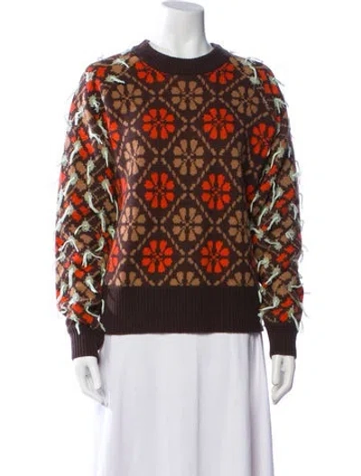 Pre-owned Lingua Franca Wool Printed Sweater In Brown