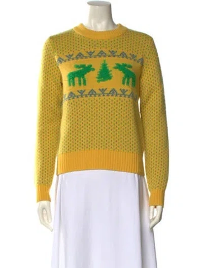 Pre-owned Lingua Franca Wool Printed Sweater In Yellow