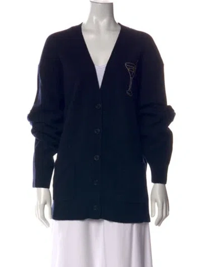 Pre-owned Lingua Franca Wool V-neck Sweater In Blue