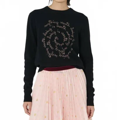 Lingua Franca Worth Overdoing Crew Sweater In Black
