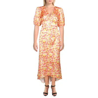 Lini Amalia Womens V Neck Pleated Cocktail Dress In Orange