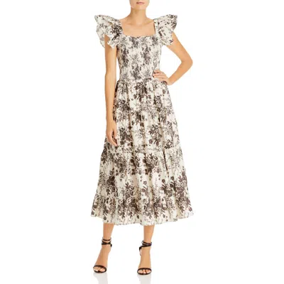 Lini Ophelia Womens Ruched Flutter Sleeves Fit & Flare Dress In Multi