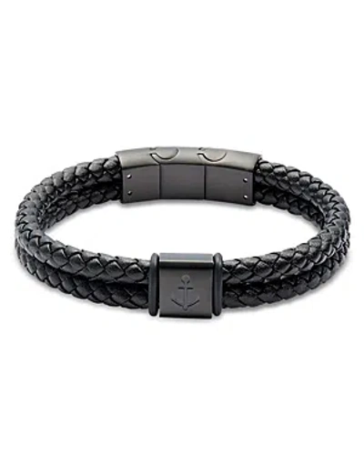Link Up Anchor Braided Leather Bracelet In Black