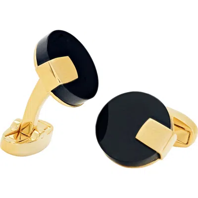 Link Up Black Obsidian Disc With Gold Tab Cufflinks