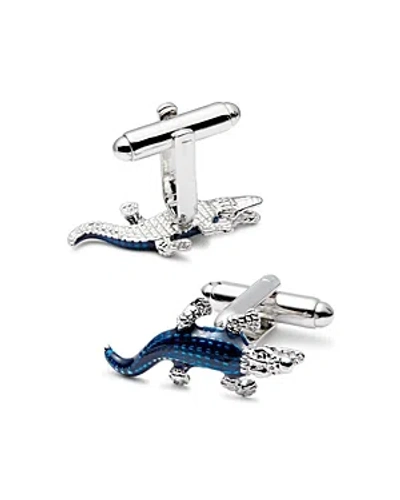 Link Up Blue Crocodile Cufflinks In Metallic