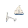 Link Up Blue Enamel Sailboat Cufflinks In Metallic