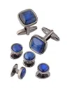 Link Up Blue Fiber Optic Stud & Cufflink Set In Blue