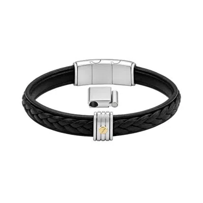 Link Up Braid On Leather Band & Gold Vermaile Detail Bracelet In Black