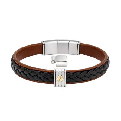 Link Up Braid On Leather Band & Gold Vermaile Detail Bracelet In Black/brown