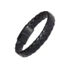 Link Up Braided Leather Bracelet With Stainless Steel Magnetic Closure In Black