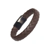 Link Up Braided Leather Bracelet With Stainless Steel Magnetic Closure In Brown