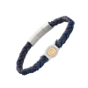 Link Up Braided Two-color Leather Bracelet With Stainless Steel Detail In Blue