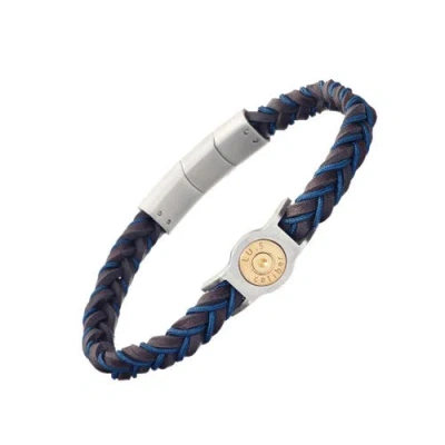 Link Up Braided Two-color Leather Bracelet With Stainless Steel Detail In Blue