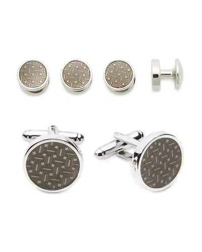Link Up Carbon Round Stud & Cufflinks Set In Black